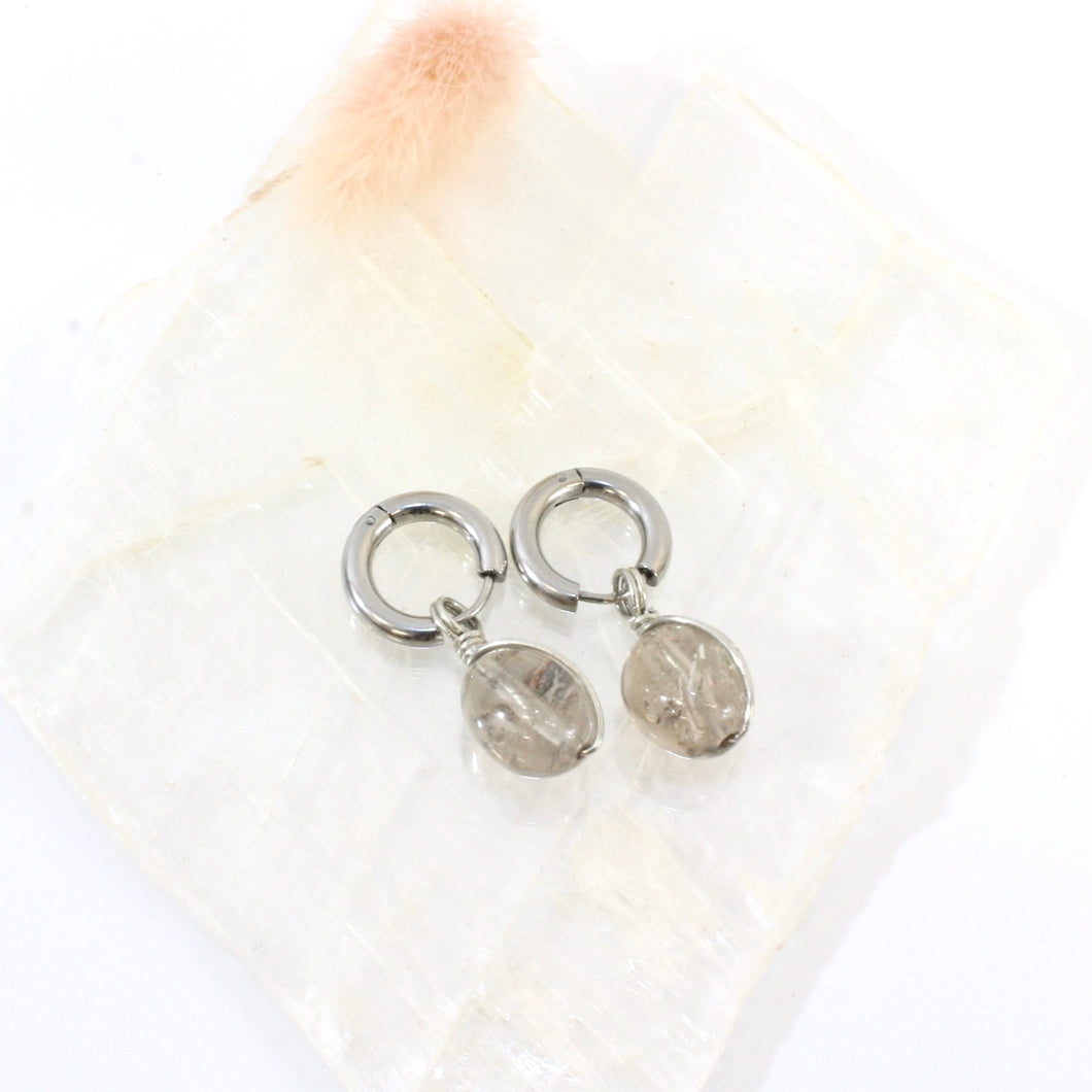 Bespoke NZ-made smoky quartz crystal huggy earrings | ASH&STONE Crystals Shop Auckland NZ