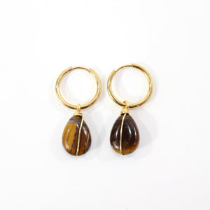 NZ-made tigers eye crystal huggie earrings | ASH&STONE Crystal Jewellery Shop Auckland NZ