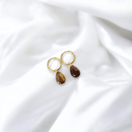 NZ-made tigers eye crystal huggie earrings | ASH&STONE Crystal Jewellery Shop Auckland NZ