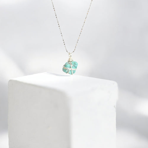 NZ-made bespoke turquoise crystal pendant with 18
