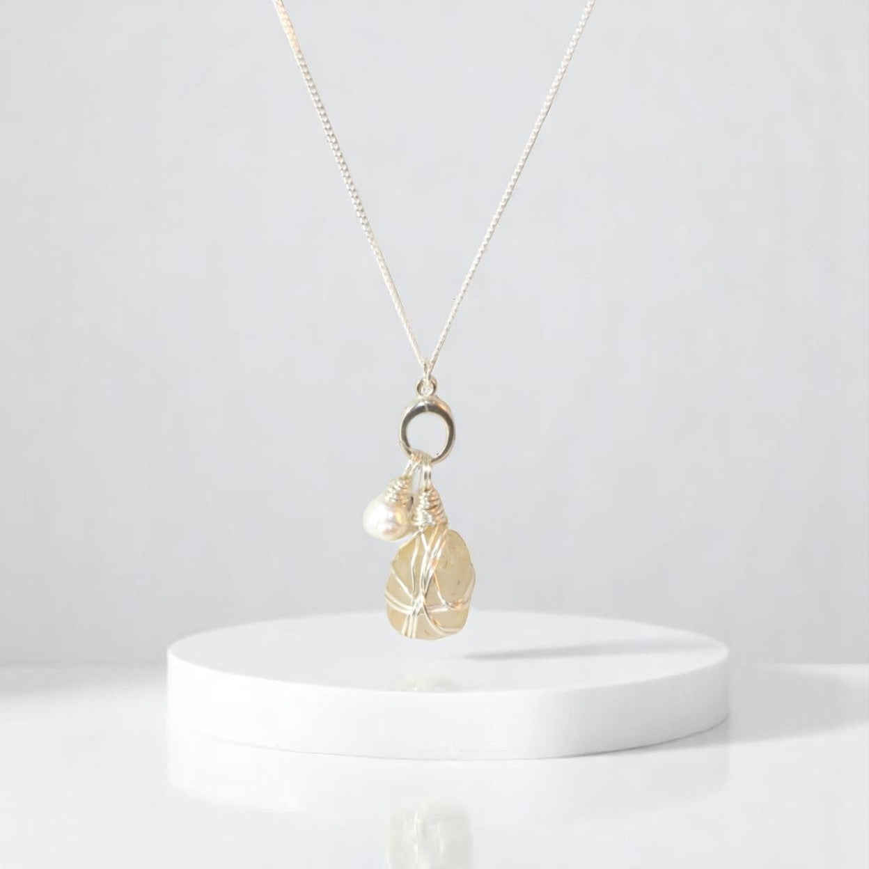 Bespoke NZ-made white opal & freshwater pearl charm pendant necklace | ASH&STONE Crystal Jewellery Shop Auckland NZ