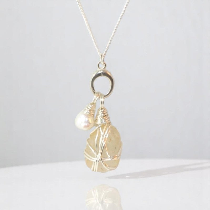 Bespoke NZ-made white opal & freshwater pearl charm pendant necklace | ASH&STONE Crystal Jewellery Shop Auckland NZ