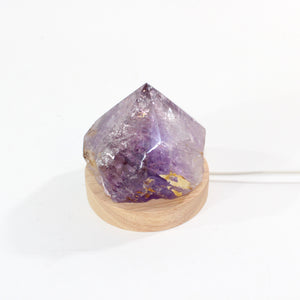 Amethyst crystal lamp on LED wooden base | ASH&STONE Crystal Shop Auckland NZ