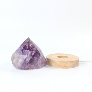 Amethyst crystal lamp on LED wooden base | ASH&STONE Crystal Shop Auckland NZ