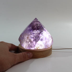 Amethyst crystal lamp on LED wooden base | ASH&STONE Crystal Shop Auckland NZ