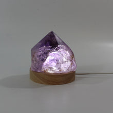 Load image into Gallery viewer, Amethyst crystal lamp on LED wooden base | ASH&amp;STONE Crystal Shop Auckland NZ
