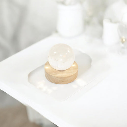 Clear quartz crystal sphere on LED lamp base | ASH&STONE Crystal Shop Auckland NZ