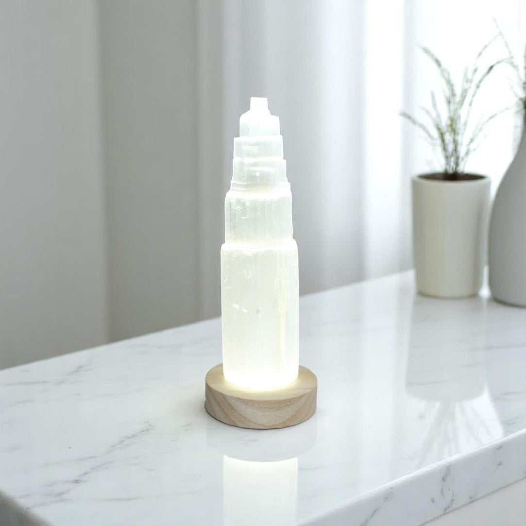 Selenite crystal tower lamp | ASH&STONE Crystal Shop Auckland NZ
