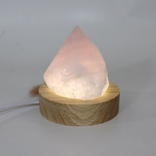 Load image into Gallery viewer, Rose quartz crystal lamp on LED wooden base | ASH&amp;STONE Crystals Shop Auckland NZ
