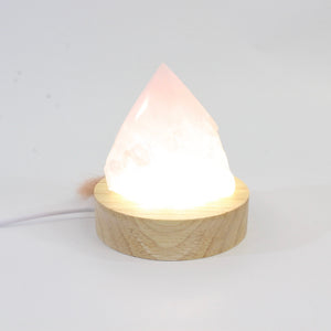 Rose quartz crystal lamp on LED wooden base | ASH&STONE Crystals Shop Auckland NZ