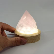 Load image into Gallery viewer, Rose quartz crystal lamp on LED wooden base | ASH&amp;STONE Crystals Shop Auckland NZ

