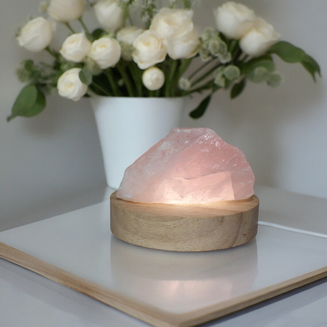 Rose quartz crystal lamp on LED base  | ASH&STONE Crystals Shop Auckland NZ