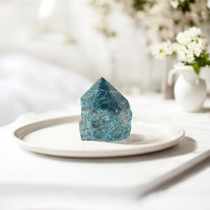 Blue apatite polished crystal point | ASH&STONE Crystal Shop Auckland NZ