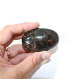 Black moonstone polished crystal palm stone | ASH&STONE Crystals Shop Auckland NZ