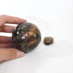 Black moonstone polished crystal sphere with flower agate stand | ASH&STONE Crystals Shop Auckland NZ