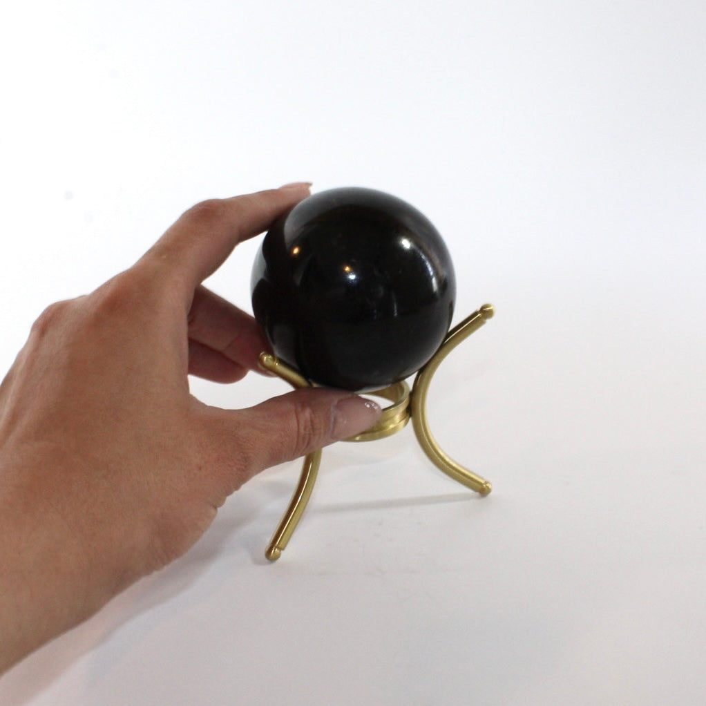 Black tourmaline polished crystal sphere with stand | ASH&STONE Crystals Shop Auckland NZ