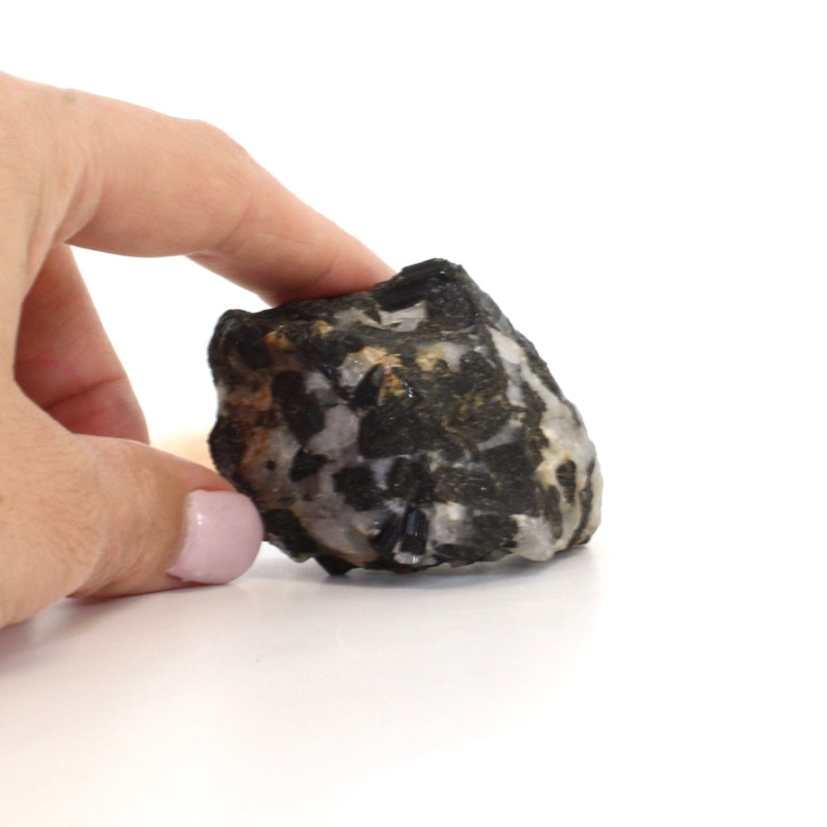 Black tourmaline in quartz crystal chunk | ASH&STONE Crystals Shop Auckland NZ