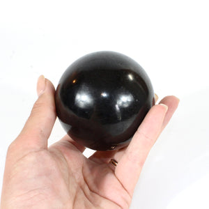 Black tourmaline polished crystal sphere | ASH&STONE Crystals Shop Auckland NZ