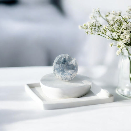 Celestite crystal sphere | ASH&STONE Crystal Shop Auckland NZ