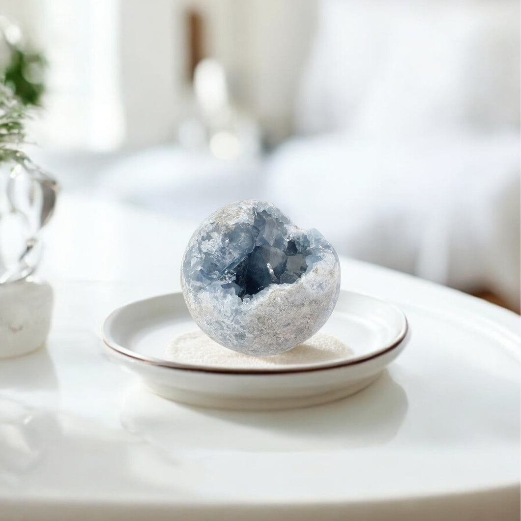 Celestite crystal cluster sphere | ASH&STONE Crystal Shop Auckland NZ