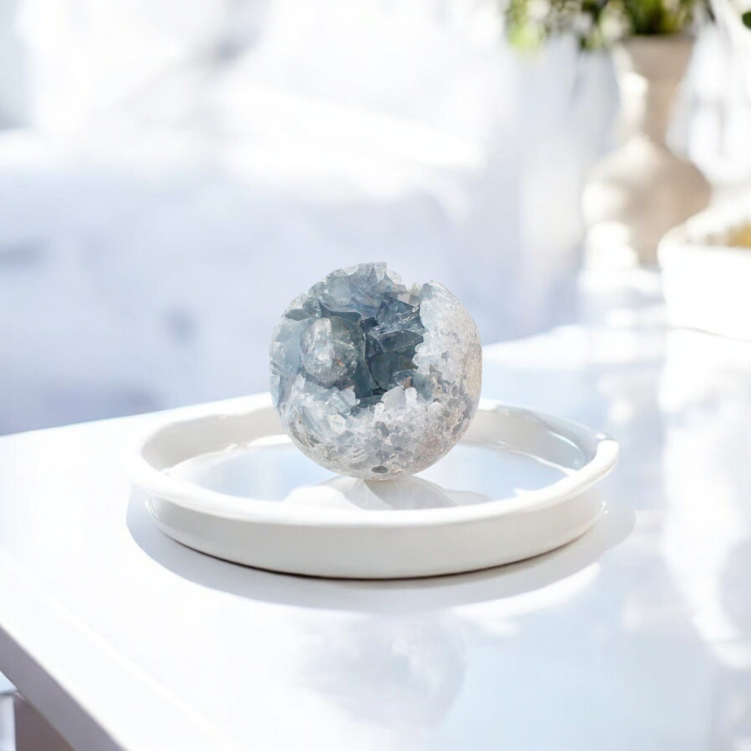 Celestite crystal cluster sphere | ASH&STONE Crystal Shop Auckland NZ