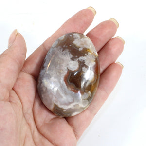 Flower agate polished crystal palm stone | ASH&STONE Crystals Shop Auckland NZ