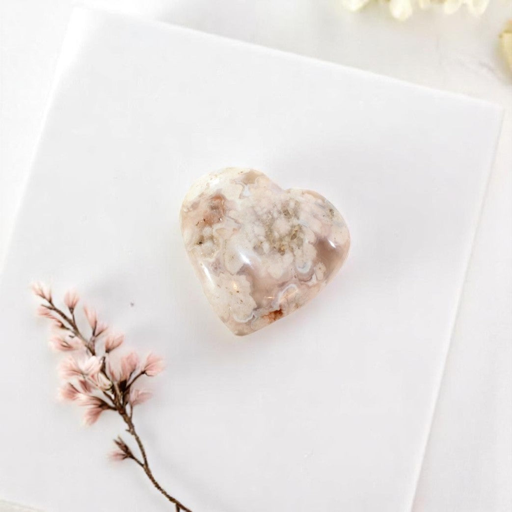 Flower agate crystal heart | ASH&STONE Crystal Shop Auckland NZ