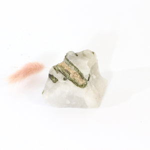 Green tourmaline in quartz crystal chunk | ASH&STONE Crystals Shop Auckland NZ