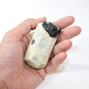 Raw Himalayan aquamarine crystal chunk with black tourmaline inclusions | ASH&STONE Crystals Shop Auckland NZ