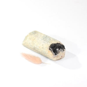 Raw Himalayan aquamarine crystal chunk with black tourmaline inclusions | ASH&STONE Crystals Shop Auckland NZ