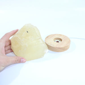 Honey calcite crystal lamp on LED wooden base 1.3kg | ASH&STONE Crystals Shop Auckland NZ