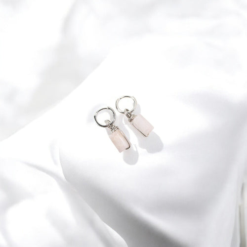 NZ-made natural pink kunzite crystal huggie earrings | ASH&STONE Crystal Jewellery Shop Auckland NZ