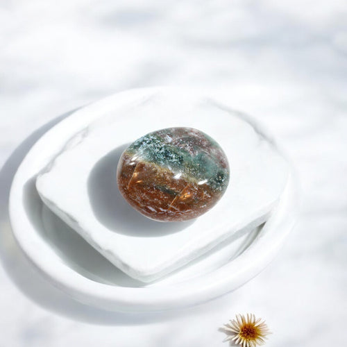 Ocean jasper polished crystal palm stone | ASH&STONE Crystals Shop Auckland NZ