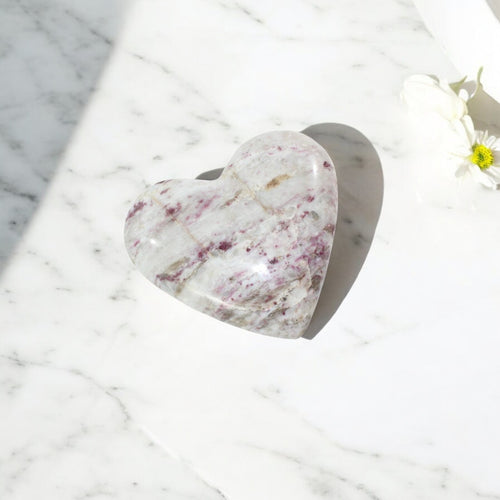 Pink tourmaline polished crystal heart | ASH&STONE Crystal Shop Auckland NZ