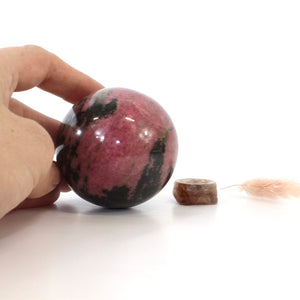 Rhodonite polished crystal sphere on agate stand | ASH&STONE Crystals Shop Auckland NZ