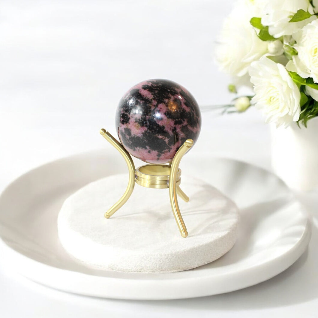 Rhodonite polished crystal sphere with stand | ASH&STONE Crystals Shop Auckland NZ