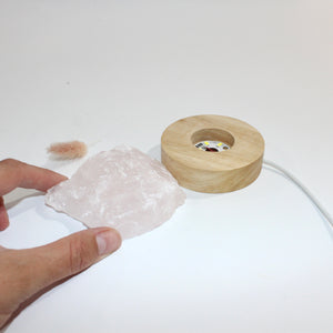 Rose quartz crystal lamp on LED wooden base | ASH&STONE Crystals Shop Auckland NZ