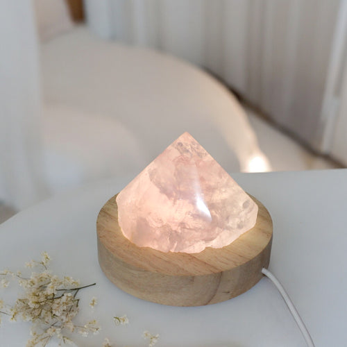 Rose quartz crystal lamp on LED base | ASH&STONE Crystals Shop Auckland NZ