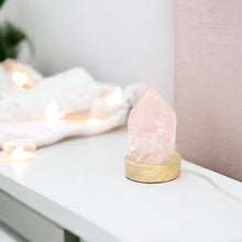 Load image into Gallery viewer, Rose quartz crystal lamp on LED base | ASH&amp;STONE Crystals Shop Auckland NZ
