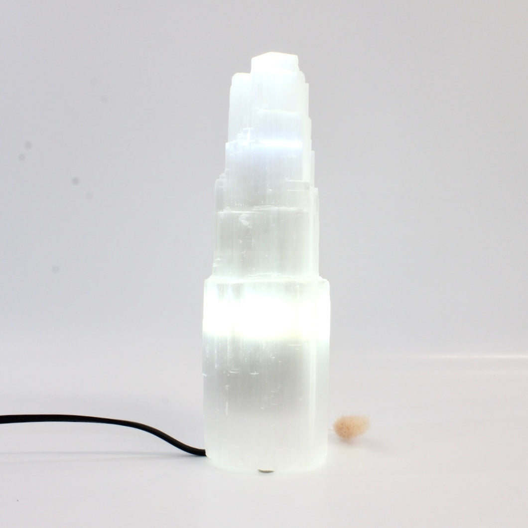 Large selenite crystal tower lamp 26.5cm | ASH&STONE Crystal Shop Auckland NZ