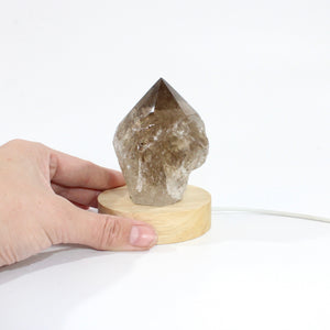 Smoky quartz crystal point on LED lamp base | ASH&STONE Crystals Shop Auckland NZ