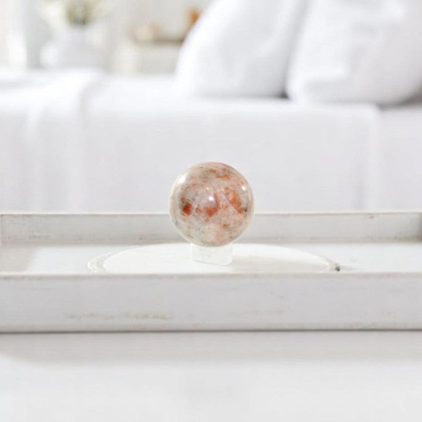 Sunstone polished crystal sphere on stand  | ASH&STONE Crystal Shop Auckland NZ