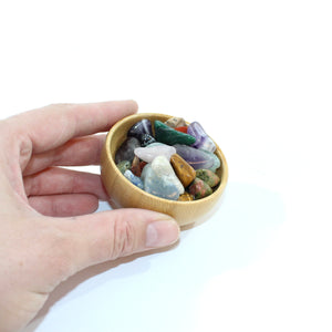 Crystal surprise bamboo bowl filled with 40 crystal tumblestones | ASH&STONE Crystals Shop Auckland NZ