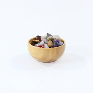 Crystal surprise bamboo bowl filled with 40 crystal tumblestones | ASH&STONE Crystals Shop Auckland NZ