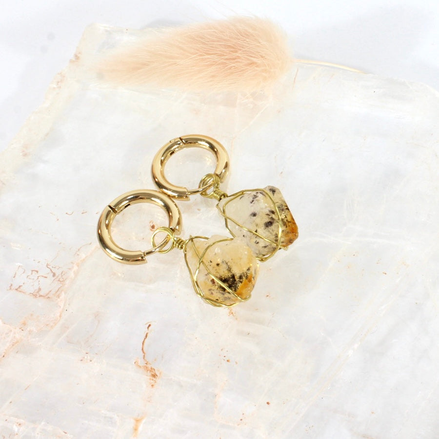 NZ-made bespoke citrine crystal huggy earrings | ASH&STONE Crystal Jewellery Shop Auckland NZ