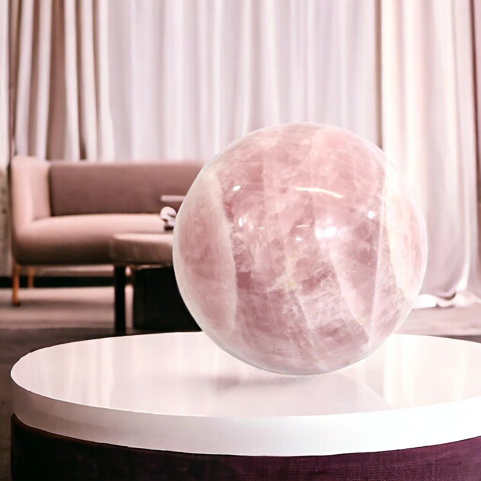 Extra large rose quartz crystal sphere 31kg | ASH&STONE Collectors' Crystals 