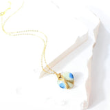 Bespoke NZ-made K2 heart crystal pendant necklace on 24K gold-plated sterling silver chain