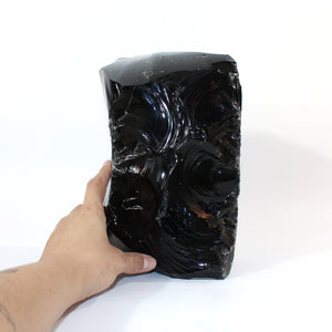 Large black obsidian raw chunk with cut base 9.7kg | ASH&STONE Crystals Shop Auckland NZ