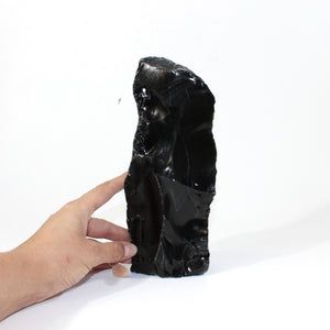 Large black obsidian raw chunk with cut base 2kg | ASH&STONE Crystals Shop Auckland NZ