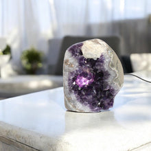 Load image into Gallery viewer, Large amethyst crystal cluster lamp 6.3kg polished edging  | ASH&amp;STONE Crystals Shop Auckland NZ
